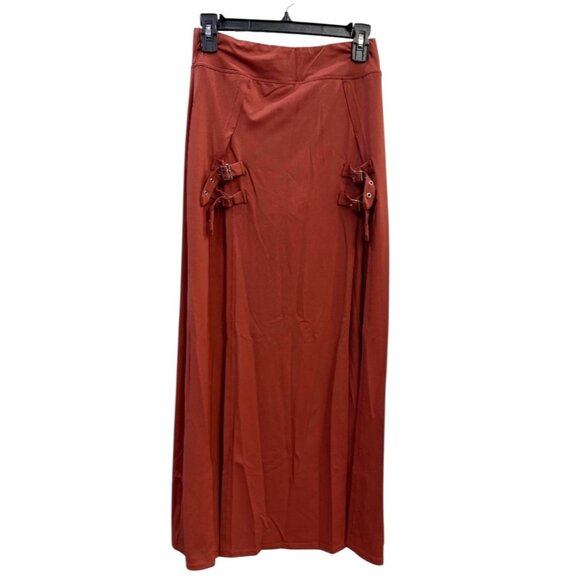 Halara High Waisted Decorative Buckle Split 2-in-1 Maxi Casual Skirt Sz XS Red - Picture 10 of 13
